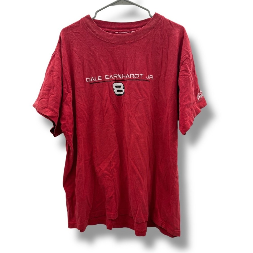 NASCAR Dale Earnhardt Jr Budweiser T-Shirt‎ Mens XL Red Embroidered Racing Tee